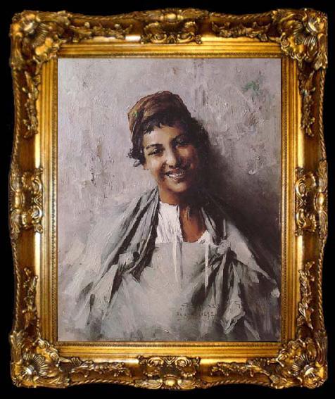 framed  Georges Gaste Jeune fille souriant (mk32), ta009-2